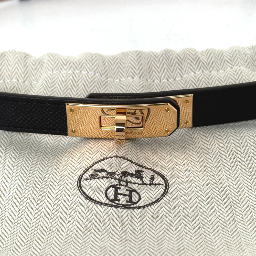 Hermes Black Leather Belt with Gold Buckle - Designer Style